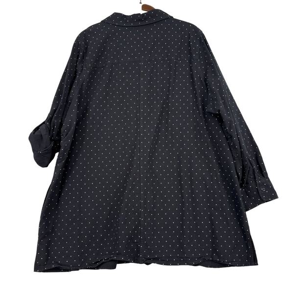 Denim & Co Tunic Blouse Size 2X Black White Polka Dot Button Up Roll Tab Sleeves - Picture 8 of 11